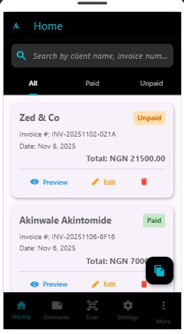 InvoiceGuru Mobile App Interface